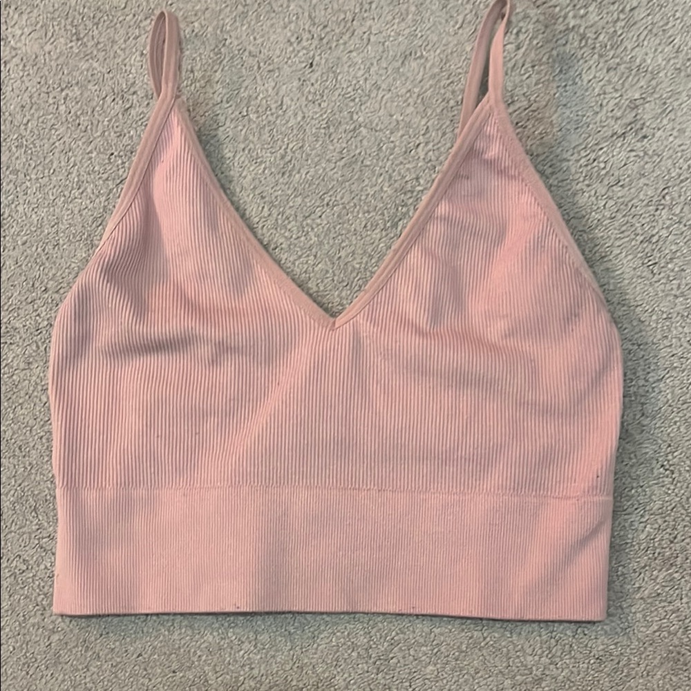 Bozzolo Blush Ribbed V-Neck Top